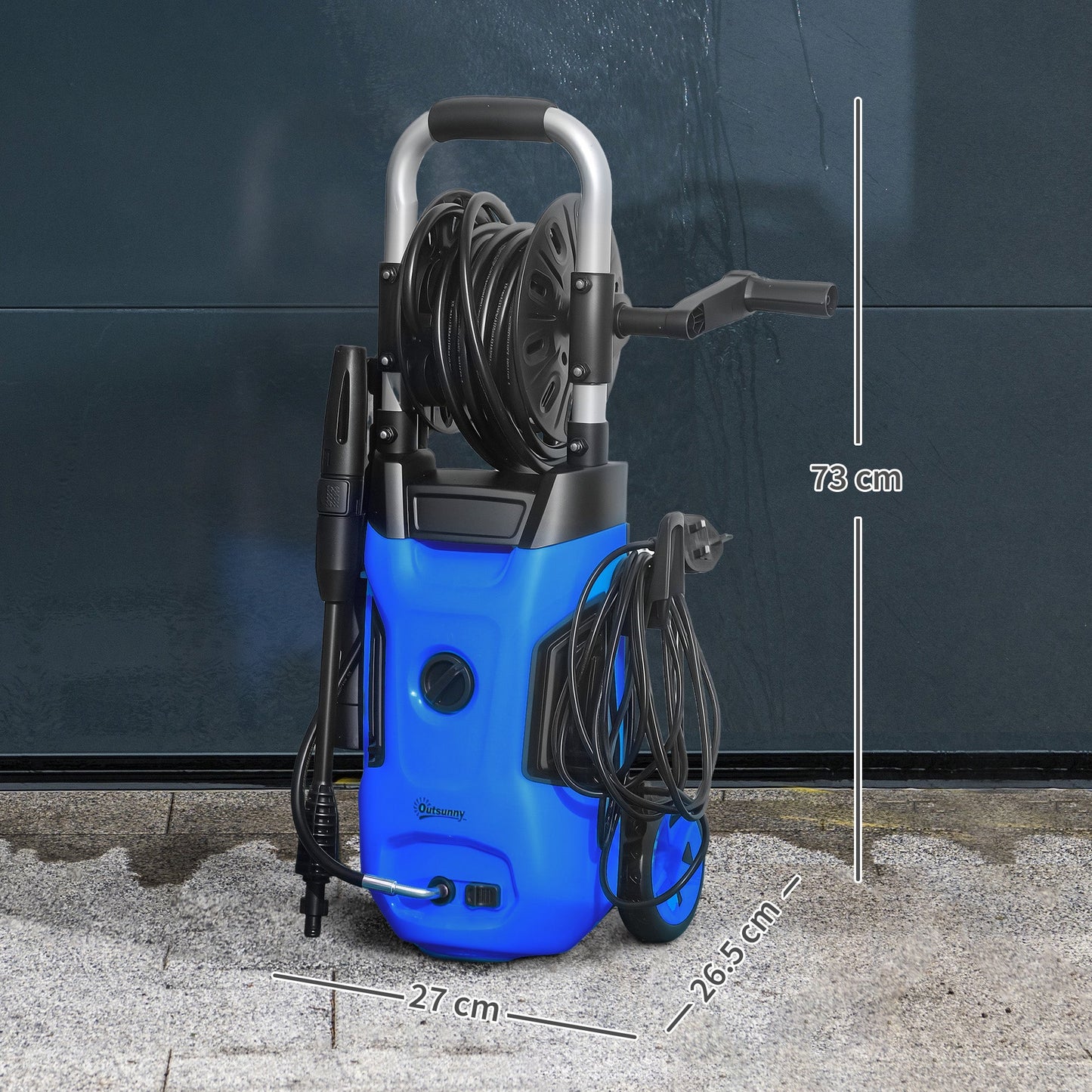 1800W High Pressure Washer with Adjustable Nozzle and Hose Reel - Blue-2