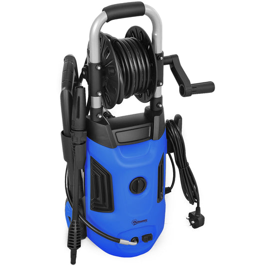 1800W High Pressure Washer with Adjustable Nozzle and Hose Reel - Blue-0