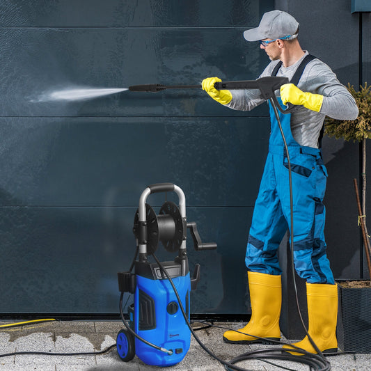 1800W High Pressure Washer with Adjustable Nozzle and Hose Reel - Blue-1