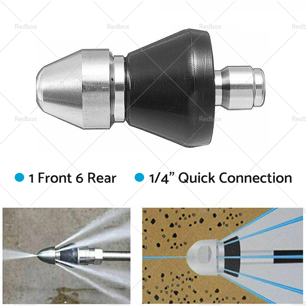 High Pressure Drain 1 Front 6 Rear Nozzle Sewer Pipe Cleaner Jet Pressure Washer-3